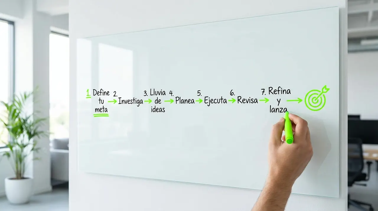 Pizarra con los 7 pasos para alcanzar metas